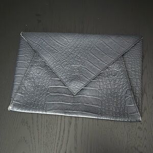 Vintage Fendi Dark Navy Crocodile Embossed Envelope Clutch